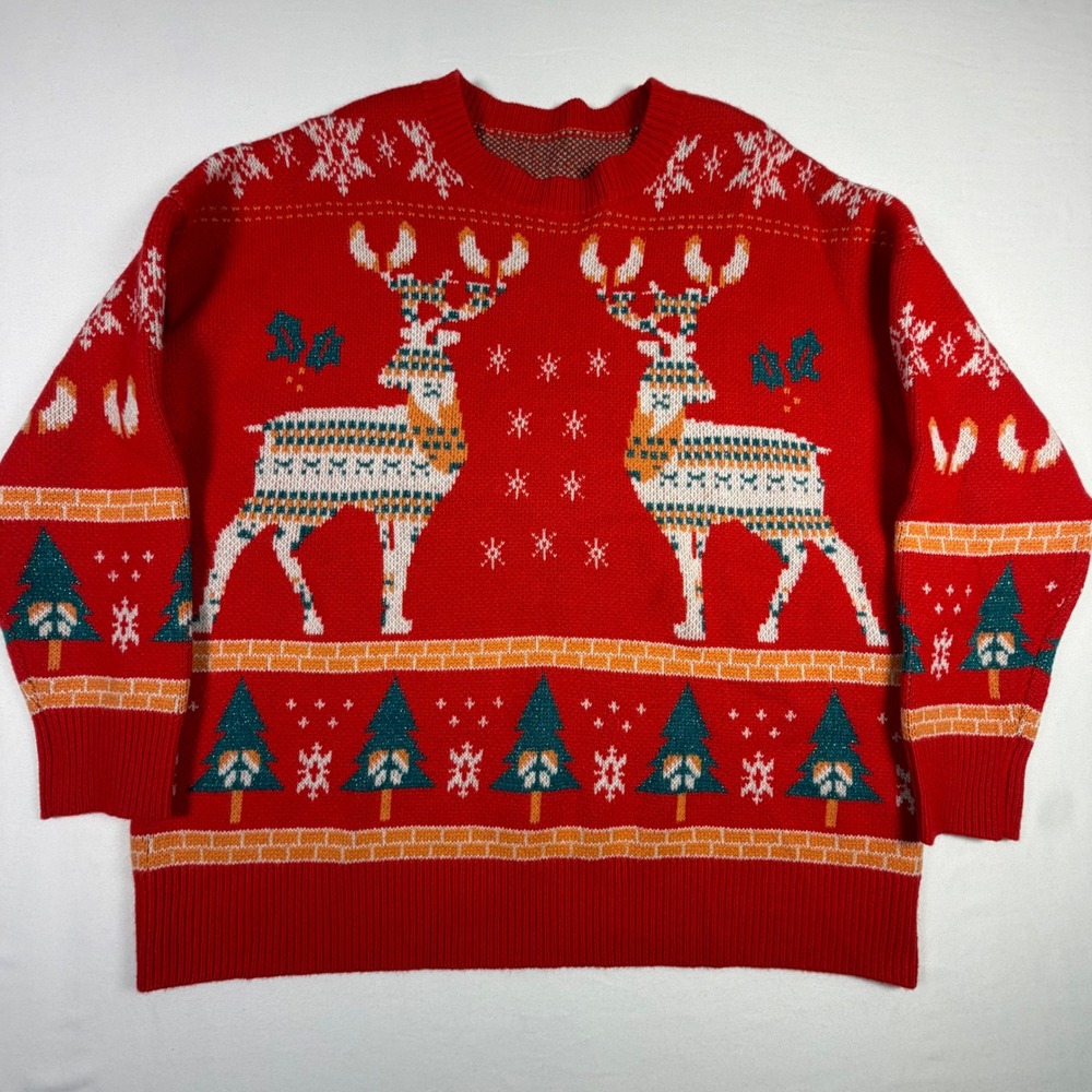 100% Cashmere Sweater Holiday Festive Winter Christmas Cozy Reindeer Women L